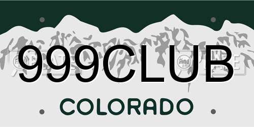 999CLUB Colorado License Plate