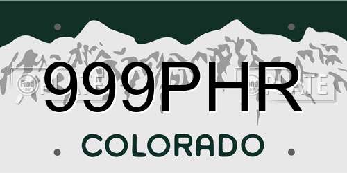 999PHR Colorado License Plate