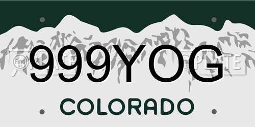 999YOG Colorado License Plate
