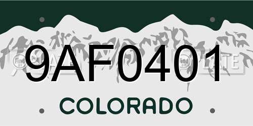 9AF0401 Colorado License Plate