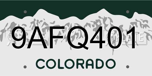 9AFQ401 Colorado License Plate