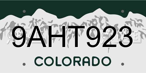 9AHT923 Colorado License Plate