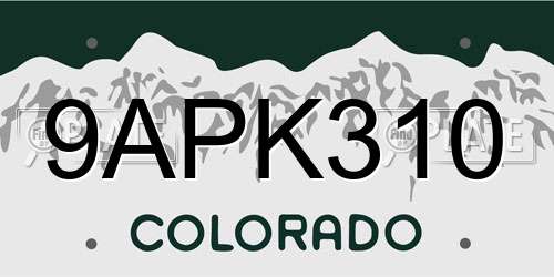 9APK310 Colorado License Plate