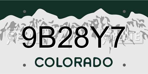 9B28Y7 Colorado License Plate