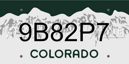 9B82P7 Colorado License Plate