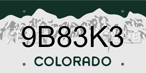 9B83K3 Colorado License Plate