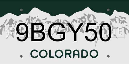 9BGY50 Colorado License Plate