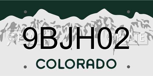 9BJH02 Colorado License Plate