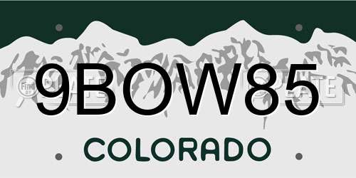 9BOW85 Colorado License Plate