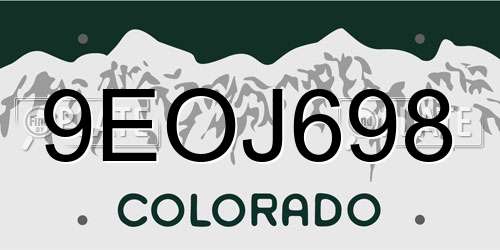 9EOJ698 Colorado License Plate