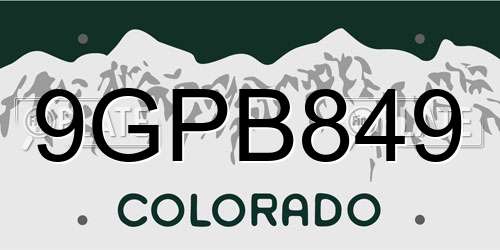 9GPB849 Colorado License Plate