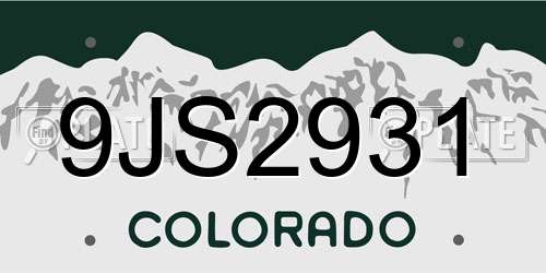 9JS2931 Colorado License Plate