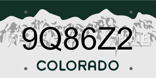 9Q86Z2 Colorado License Plate