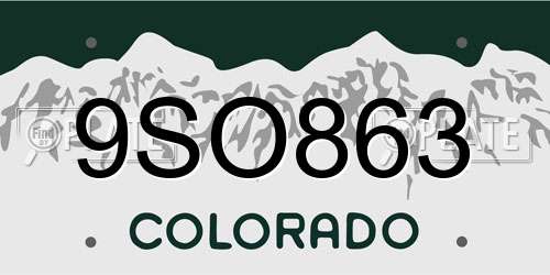 9SO863 Colorado License Plate