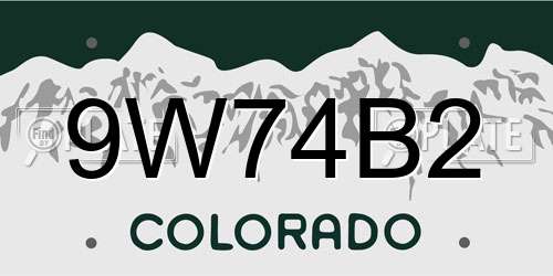 9W74B2 Colorado License Plate