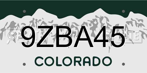 9ZBA45 Colorado License Plate