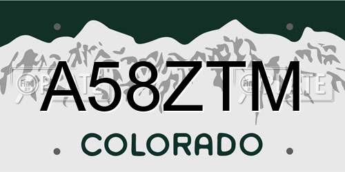 A58ZTM Colorado License Plate