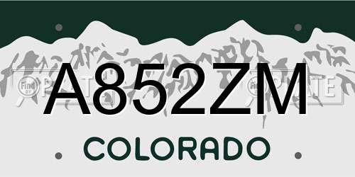 A852ZM Colorado License Plate