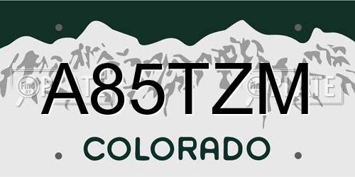 A85TZM Colorado License Plate