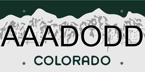 AAADODD Colorado License Plate