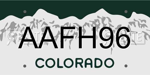 AAFH96 Colorado License Plate