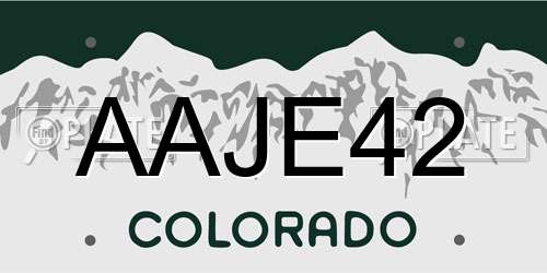 AAJE42 Colorado License Plate