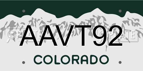 AAVT92 Colorado License Plate