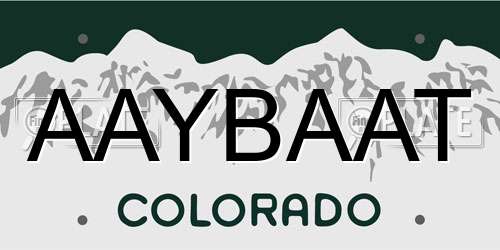 AAYBAAT Colorado License Plate