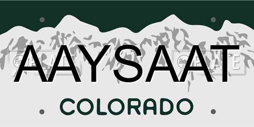 AAYSAAT Colorado License Plate