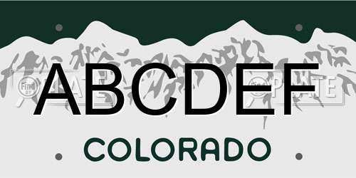 ABCDEF Colorado License Plate