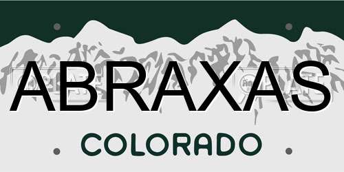 ABRAXAS Colorado License Plate