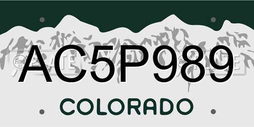 AC5P989 Colorado License Plate