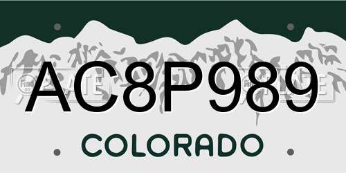 AC8P989 Colorado License Plate