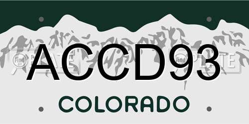 ACCD93 Colorado License Plate