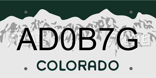 AD0B7G Colorado License Plate