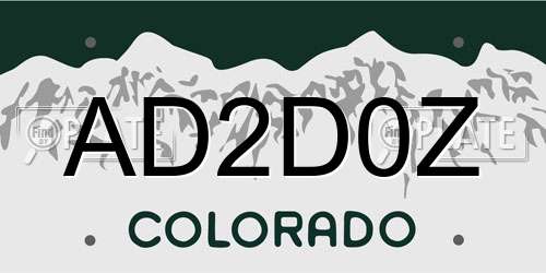 AD2D0Z Colorado License Plate
