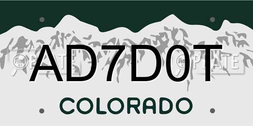 AD7D0T Colorado License Plate