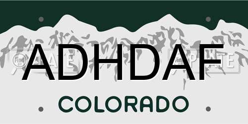 ADHDAF Colorado License Plate