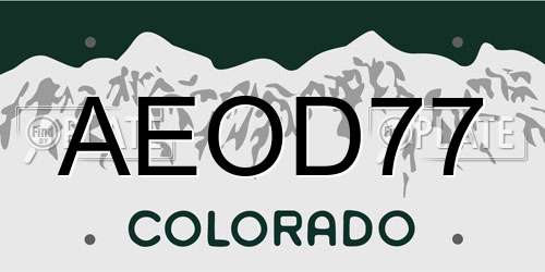 AEOD77 Colorado License Plate