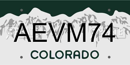 AEVM74 Colorado License Plate