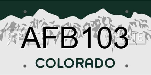 AFB103 Colorado License Plate
