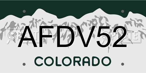 AFDV52 Colorado License Plate