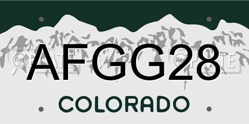 AFGG28 Colorado License Plate