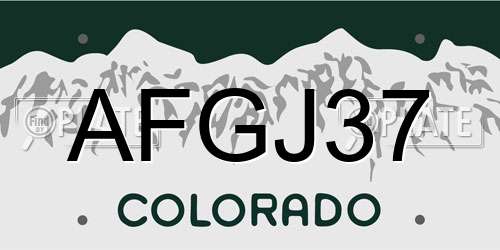 AFGJ37 Colorado License Plate