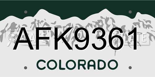 AFK9361 Colorado License Plate