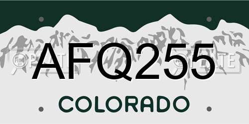 AFQ255 Colorado License Plate