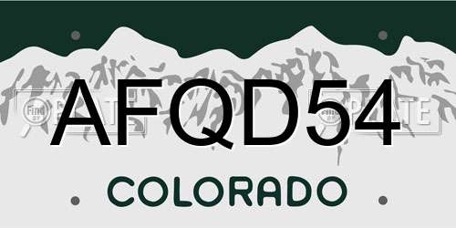 AFQD54 Colorado License Plate