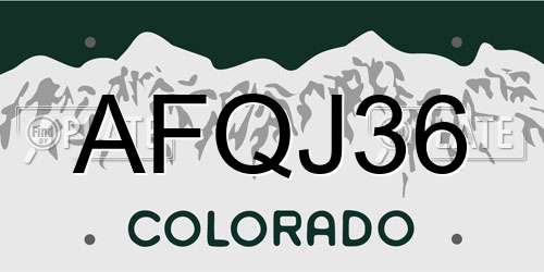 AFQJ36 Colorado License Plate