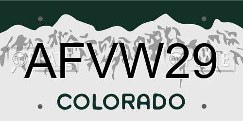 AFVW29 Colorado License Plate