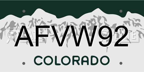 AFVW92 Colorado License Plate